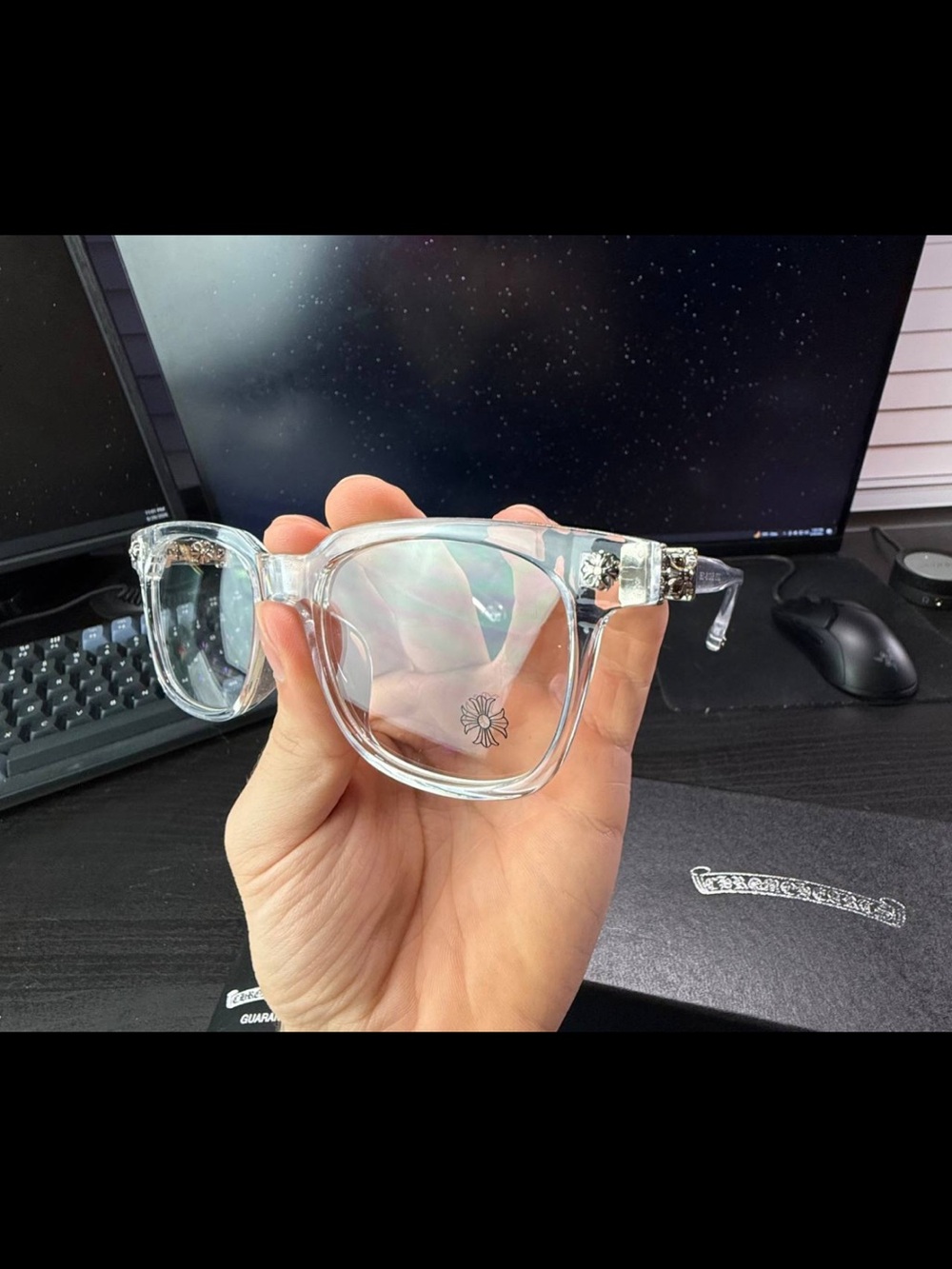 Chrome Hearts Clear Transparent Sunglasses Silver Accents Eyewear